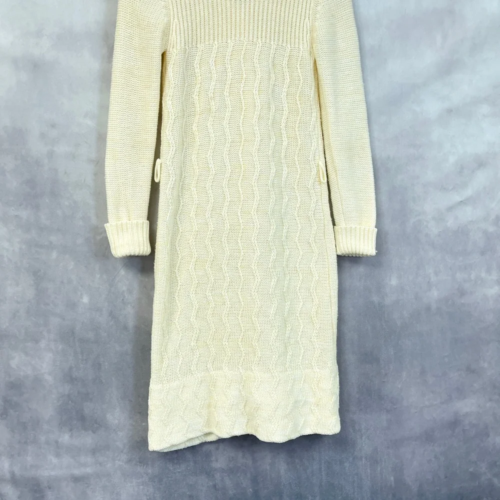 Vtg 70s Gemini Collection Long Cardigan Sweater Women Medium Cable Knit Cottage